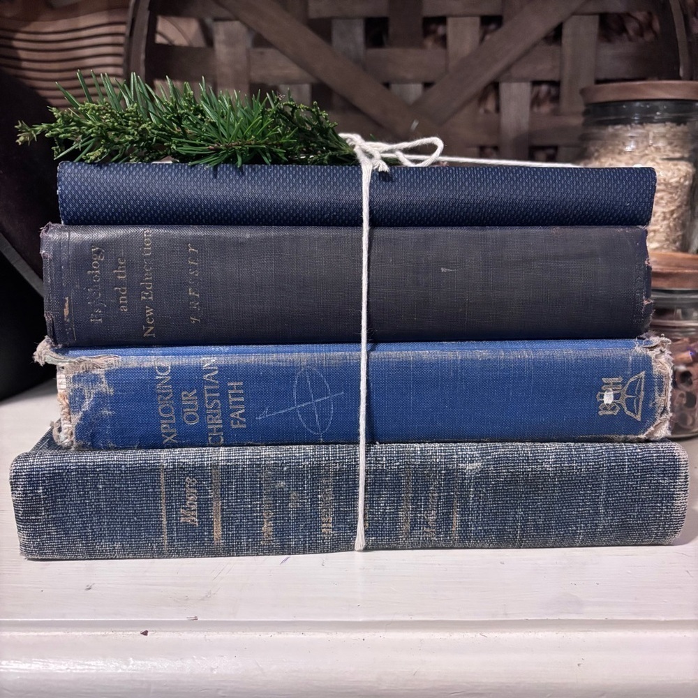 Blue Antique Vintage book stack decor bundle